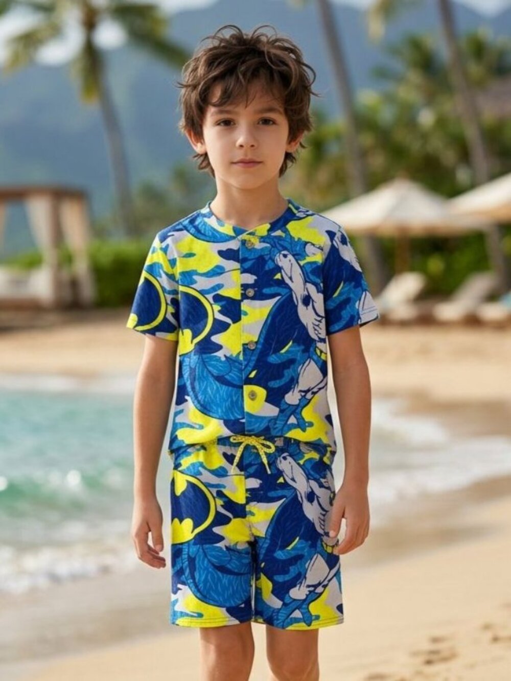 Batman ✦ Boys Blue Swim Trunks ✦ UPF 50+ Elastic Waist Drawstring Sz 5/6 NWT